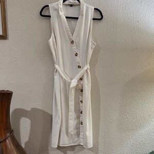 Express Cream Sleeveless Button-Front knee length Dress with Tie Waist